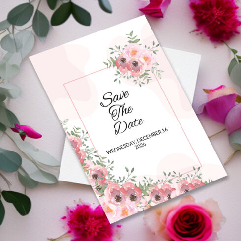 Image of irresistible wedding invitation card with floral background.