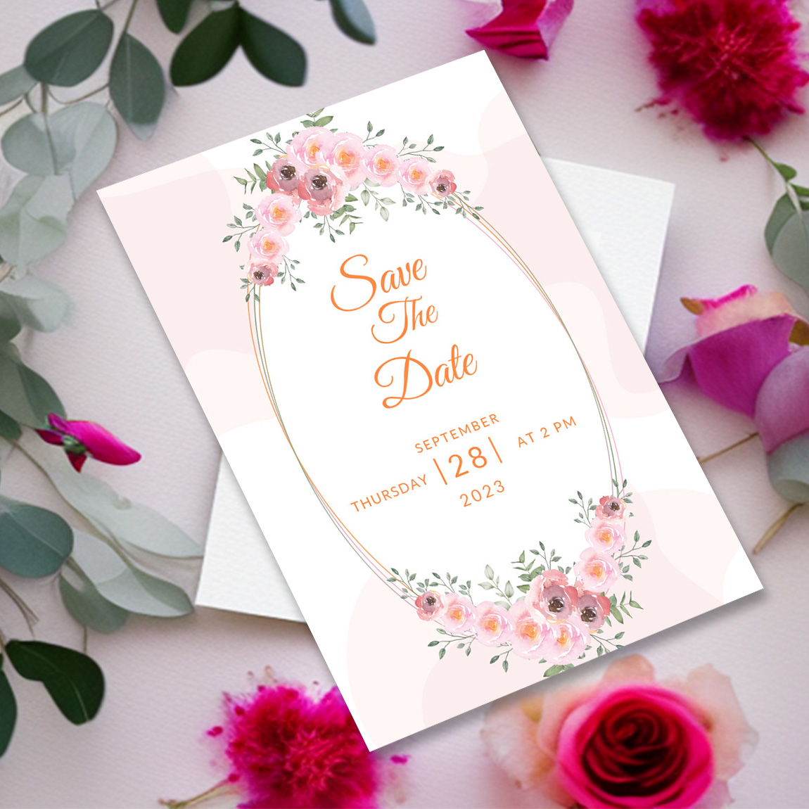 Image of colorful wedding greeting card with flowers.