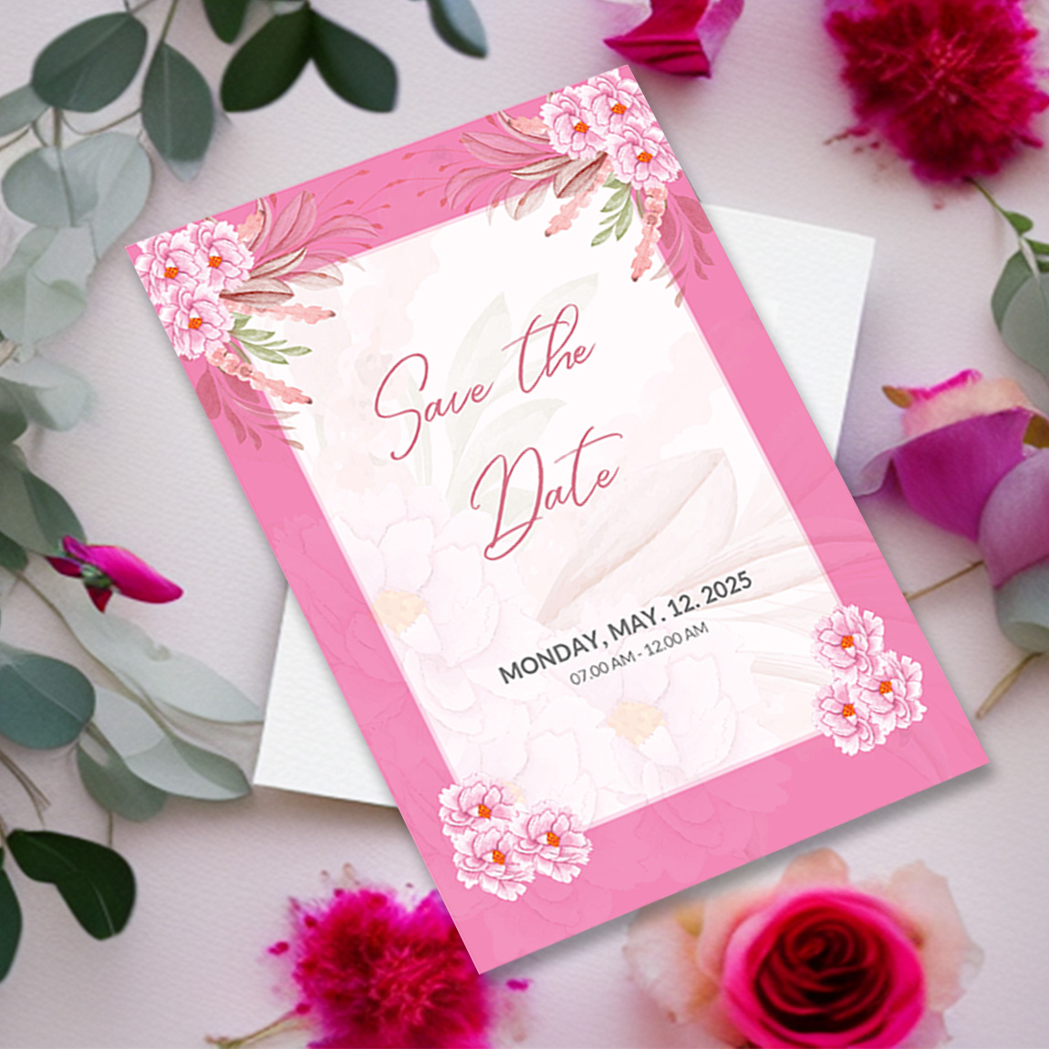 Image with elegant wedding invitation card with flowers.