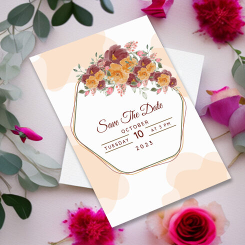 Modern Wreath Wedding Invitation Card template cover image.