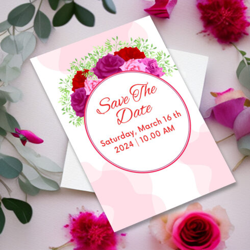 Image of exquisite wedding invitation with roses.