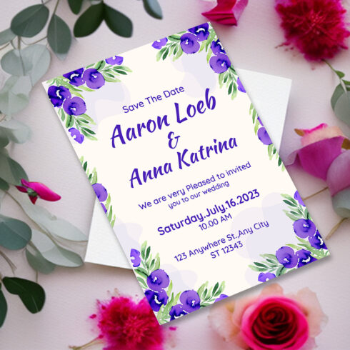 Image with amazing wedding invitation card with flowers and leaves.
