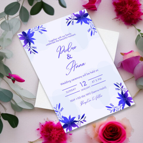 Image with beautiful wedding invitation card with flowers/