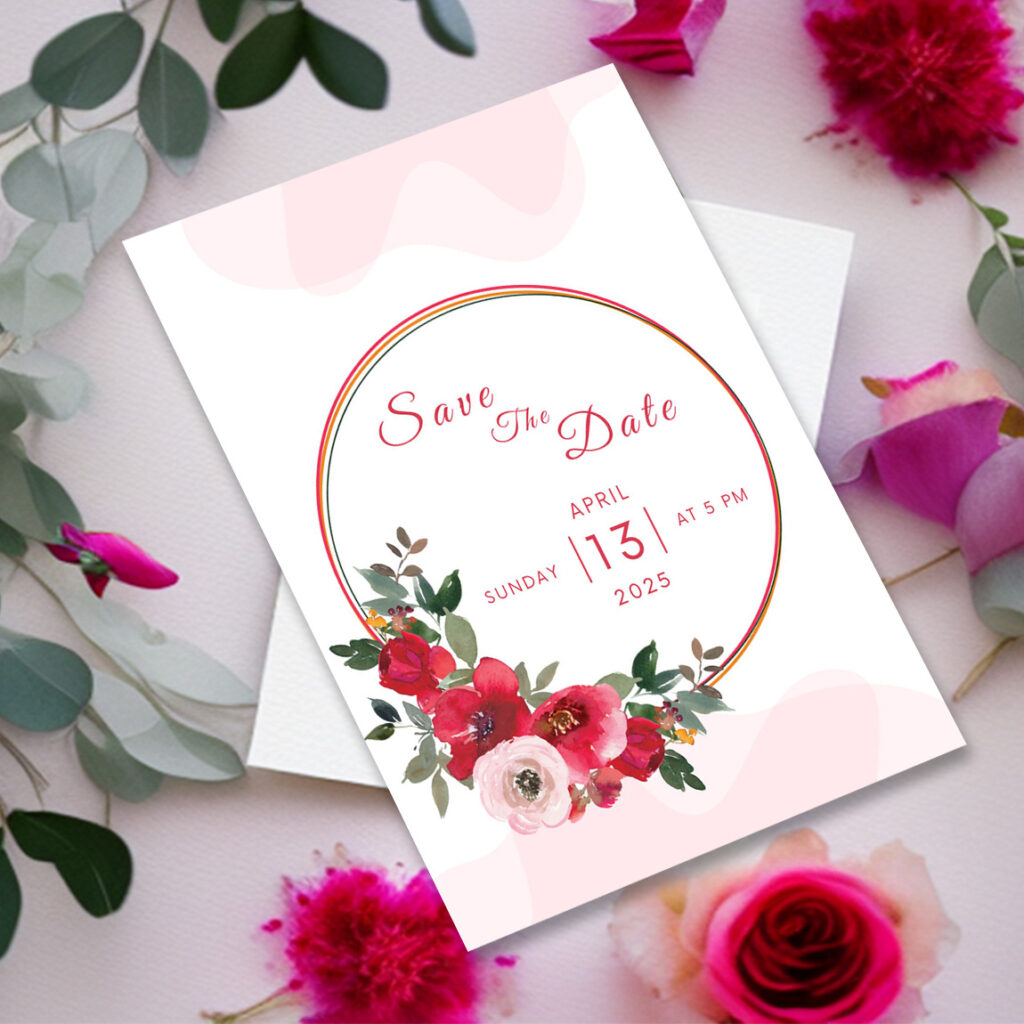 Red Floral Wedding Invitations Card - MasterBundles