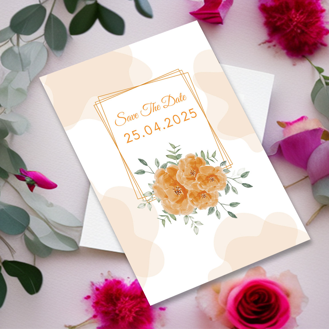 Image with colorful wedding invitation with floral design.