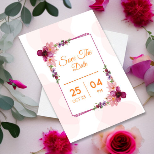 Image of elegant wedding invitation with floral design.