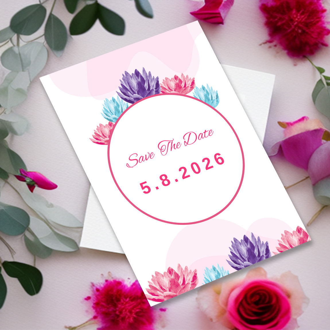 Lotuses Floral Wedding Invitation Card Template cover image.