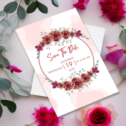 Image of charming wedding invitation with flowers.