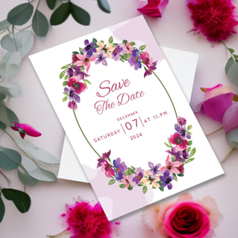 Image of irresistible wedding invitation with floral design.