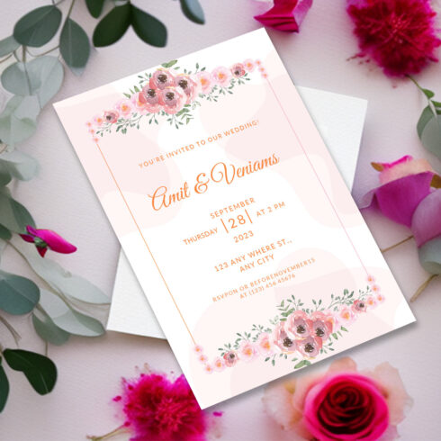 Image of charming wedding greeting card with flowers.
