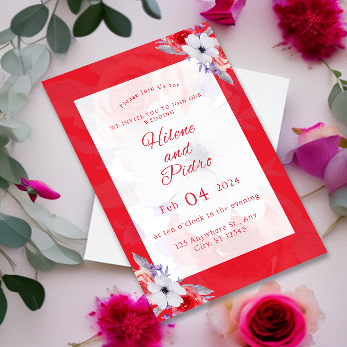 Image with wonderful wedding invitation with flowers.