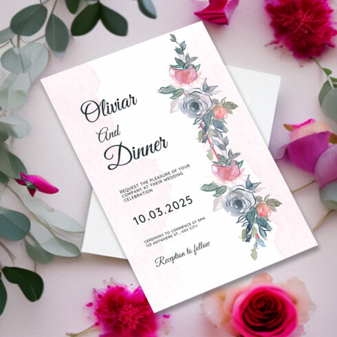 Image with exquisite wedding invitation with flowers.