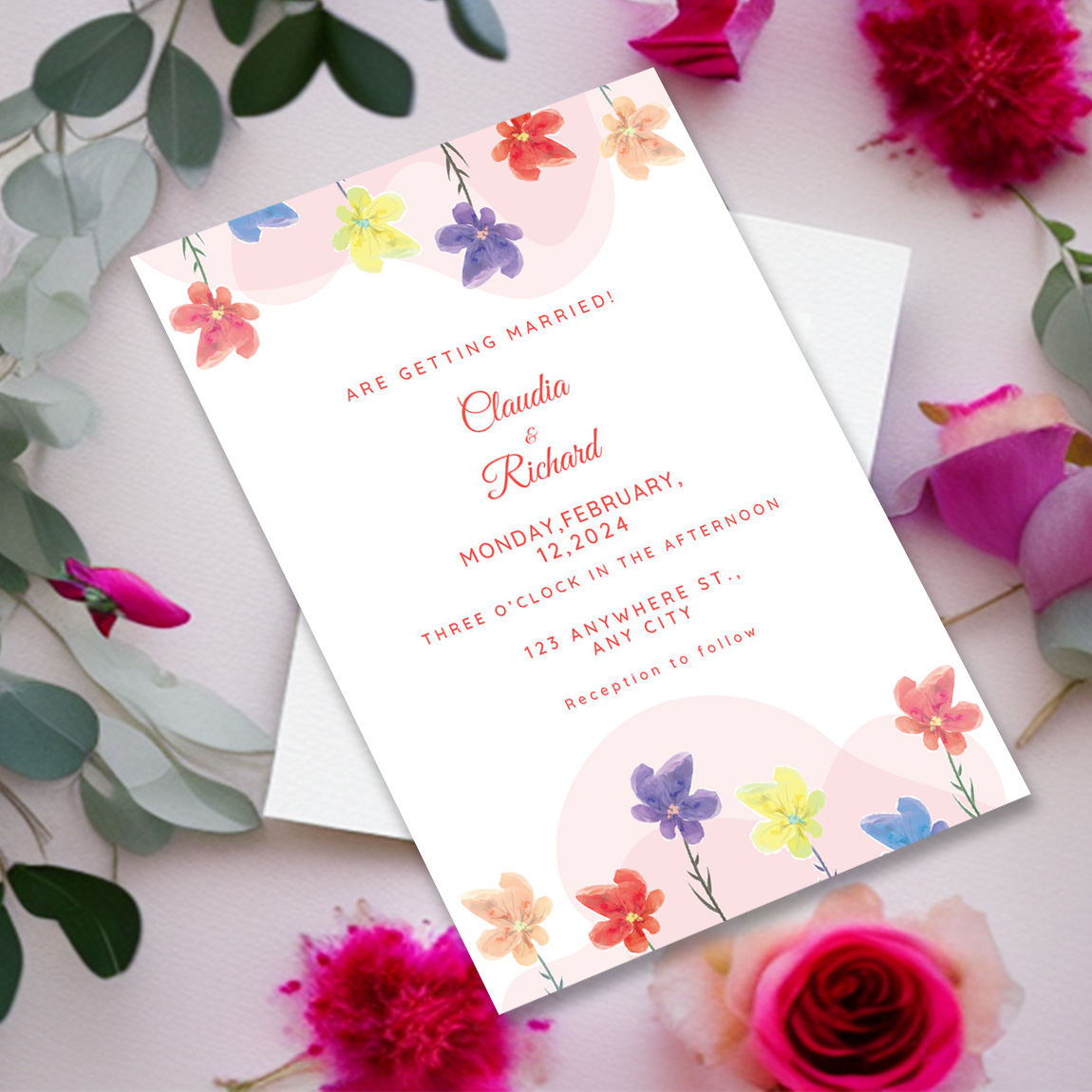 Watercolor Wedding Floral Invitation Card Design cover image.