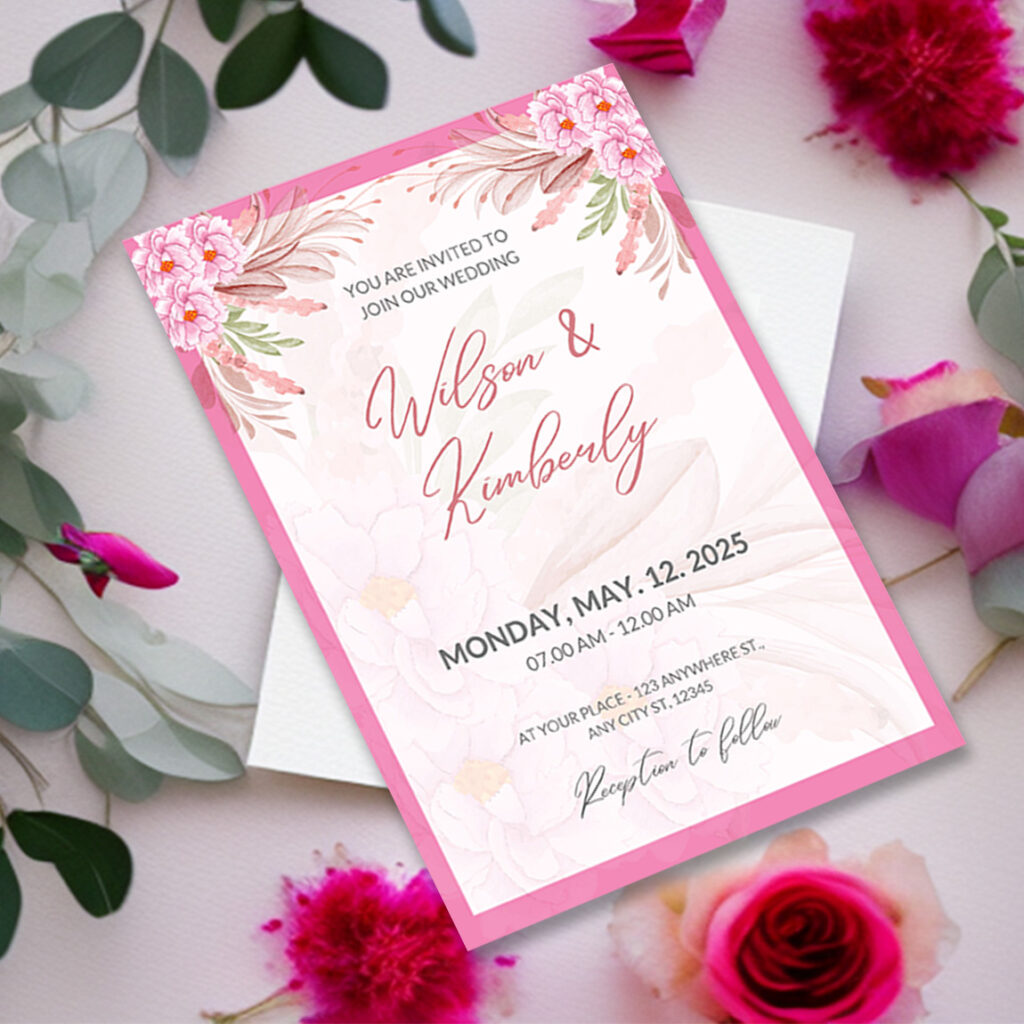 Wedding Floral Golden Invitation Card Design - MasterBundles