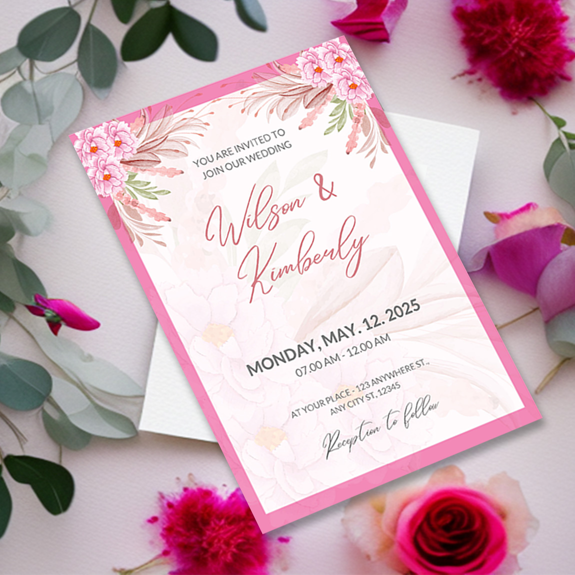 Image with gorgeous wedding invitation card with flowers.