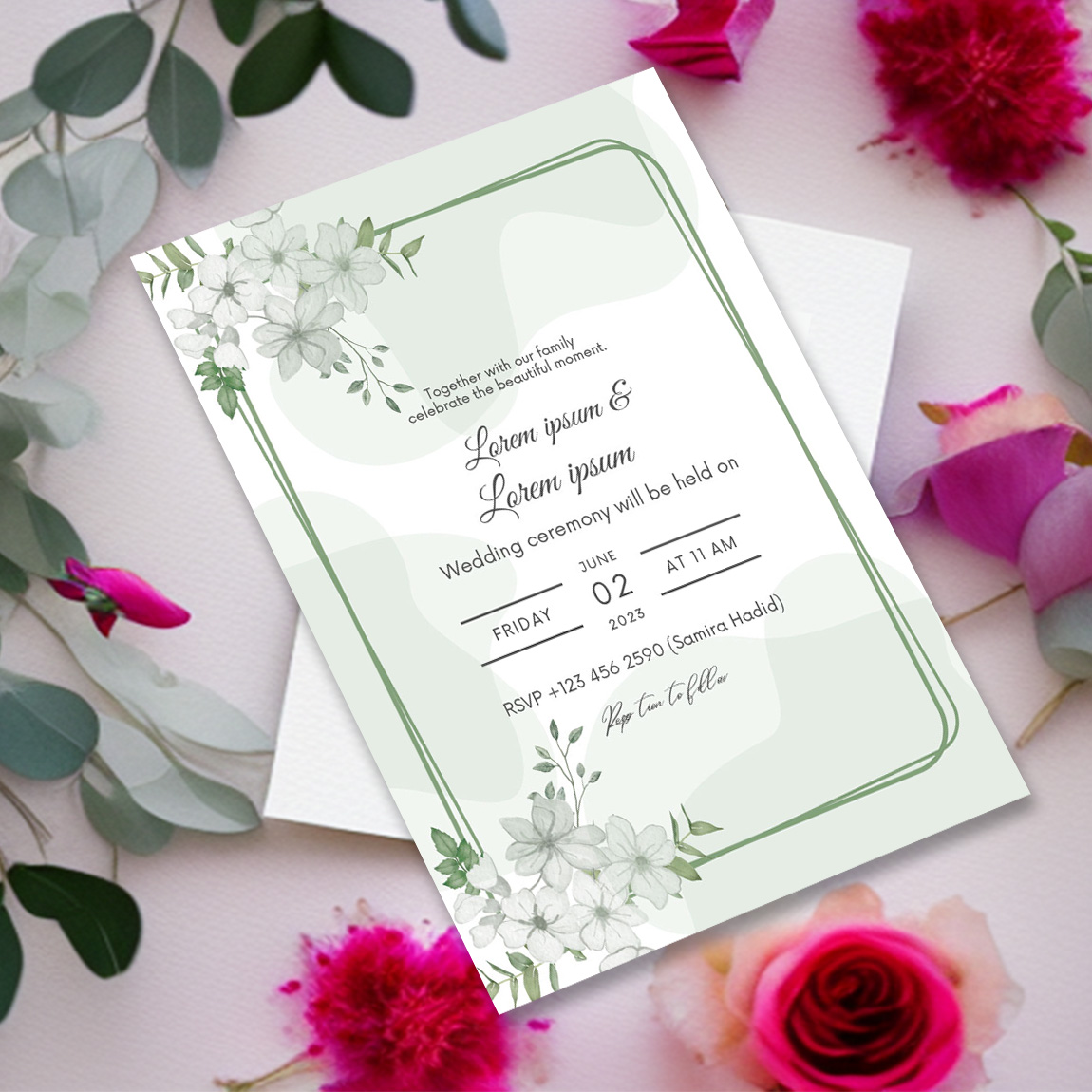 Image with charming wedding ceremony invitation with flowers.