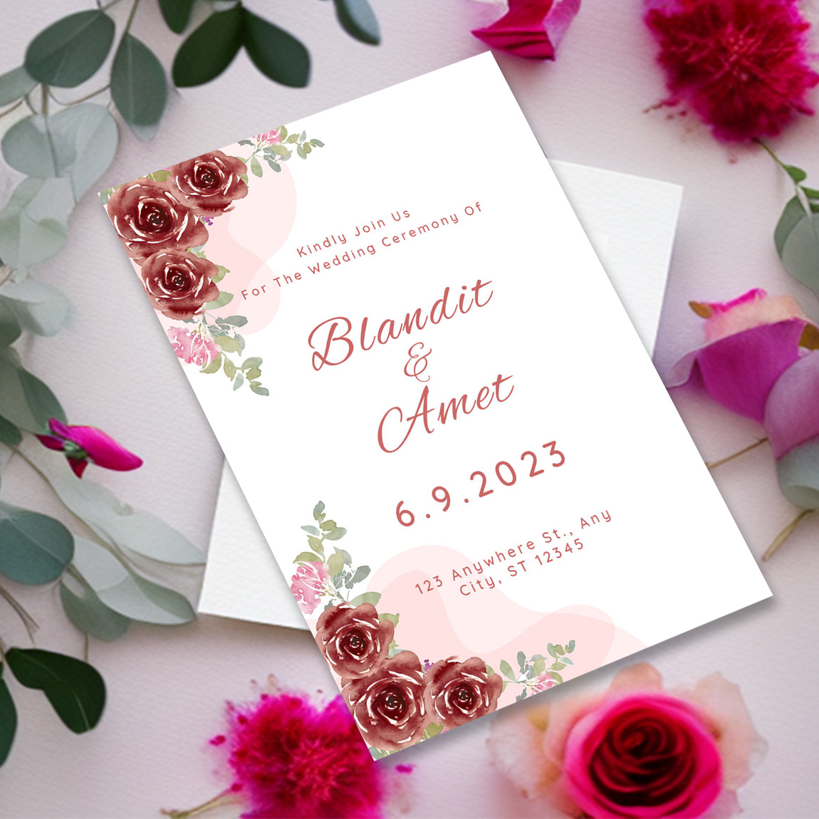 Image of beautiful wedding invitation with floral design.