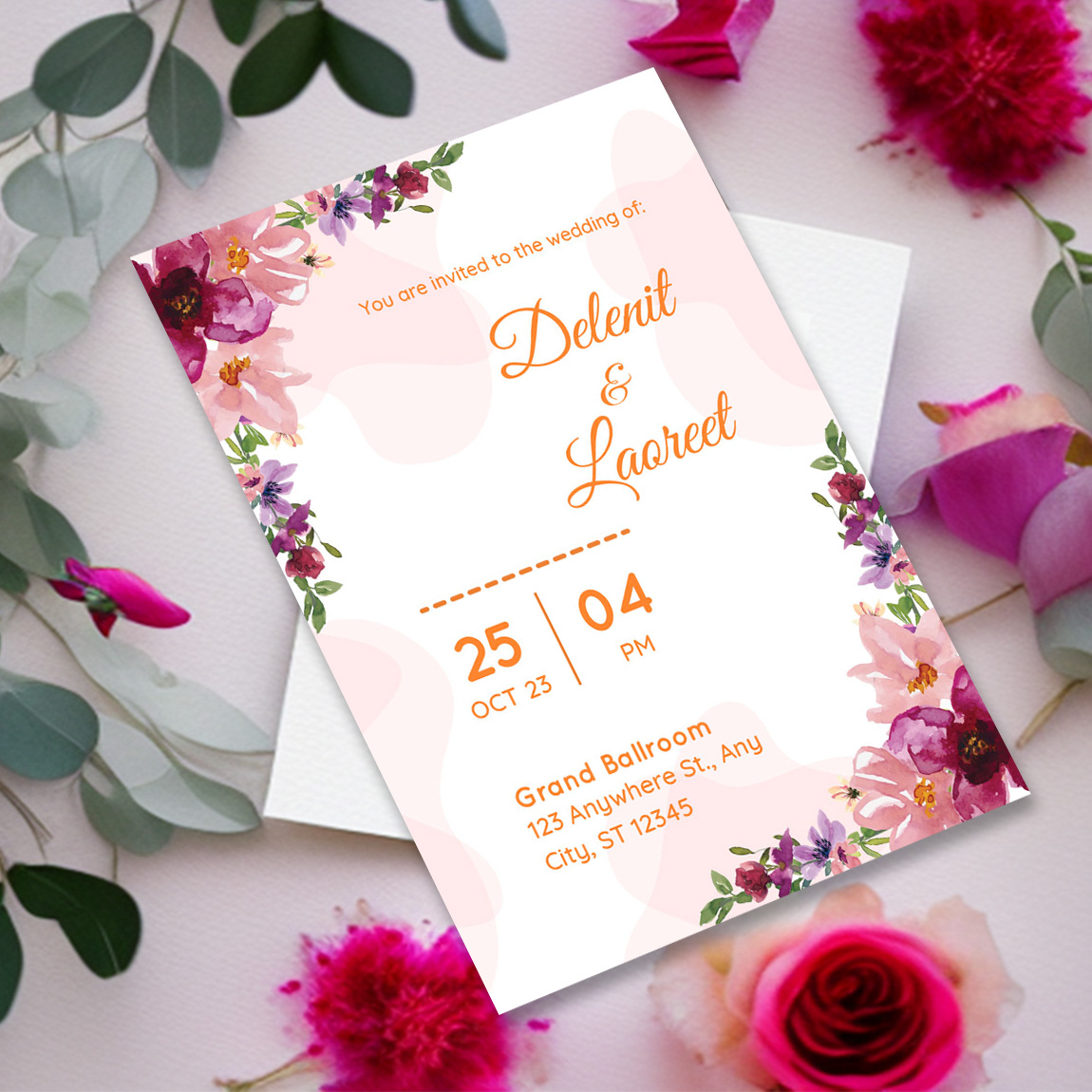 Image of gorgeous wedding invitation with floral design.