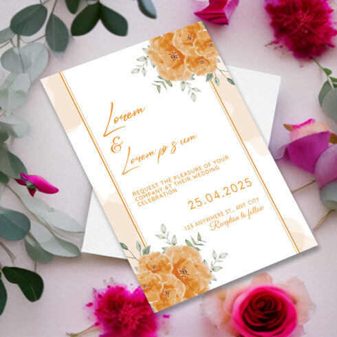 Image with beautiful wedding invitation with floral design.