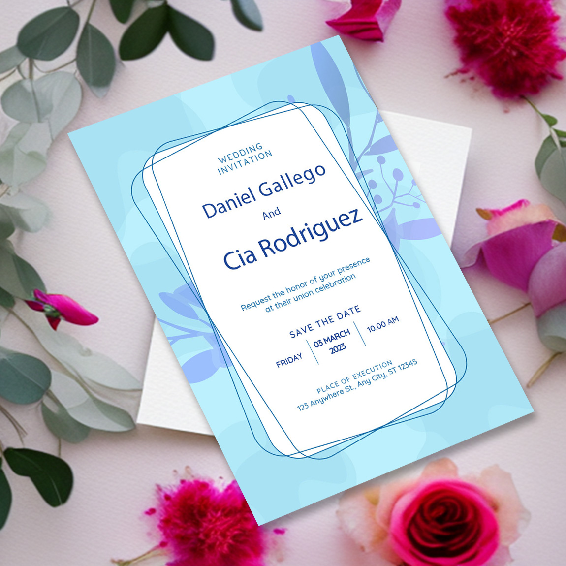 Wedding invitation card watercolour floral background - MasterBundles