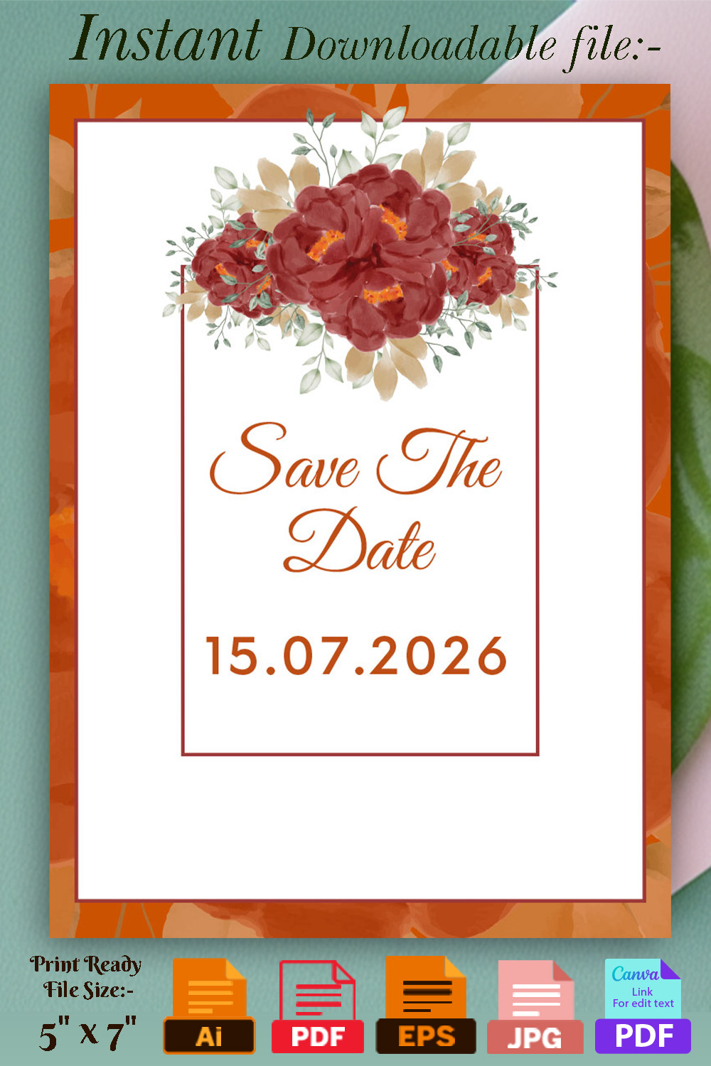 Image of exquisite wedding invitation with flowers.