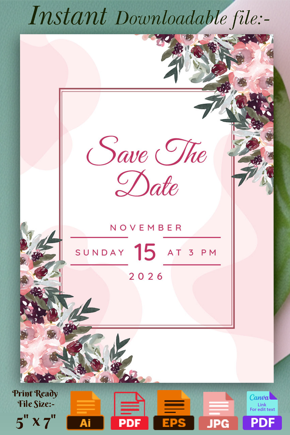 Image of gorgeous wedding invitation with flowers.