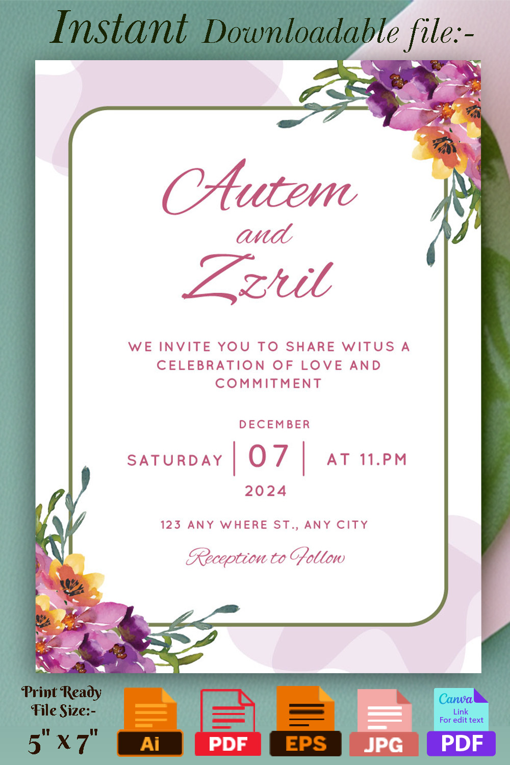Image of gorgeous wedding invitation with floral design.