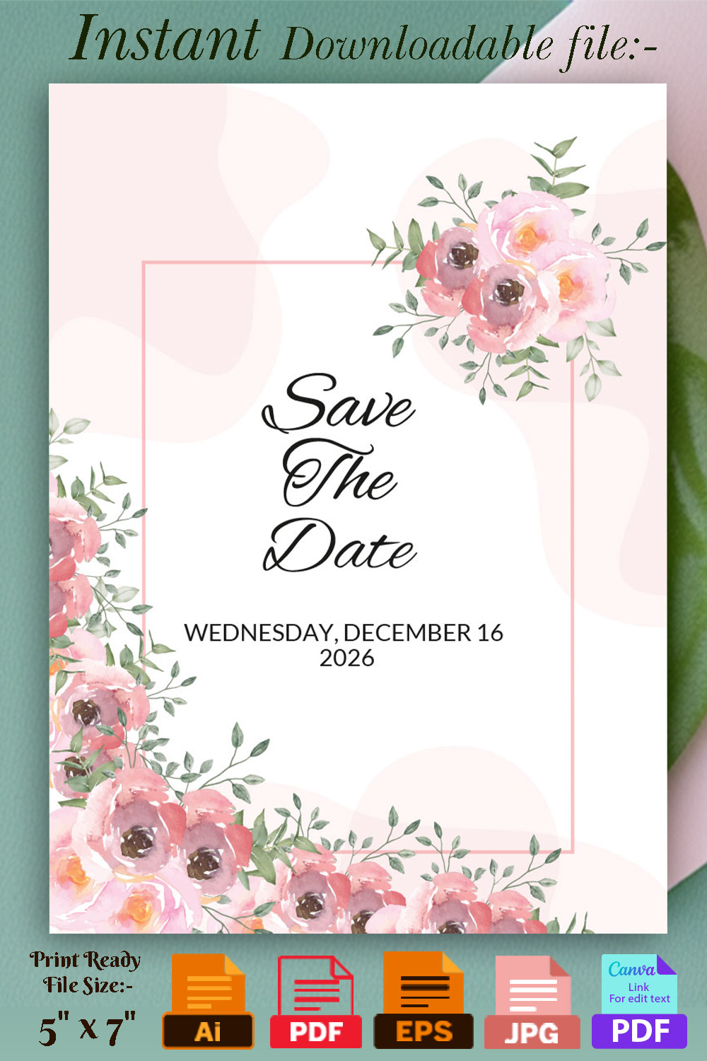 An image of a gorgeous marriage invitation card with a floral background.