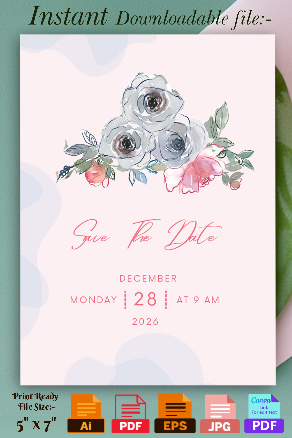 Image with gorgeous wedding invitation card with flowers.