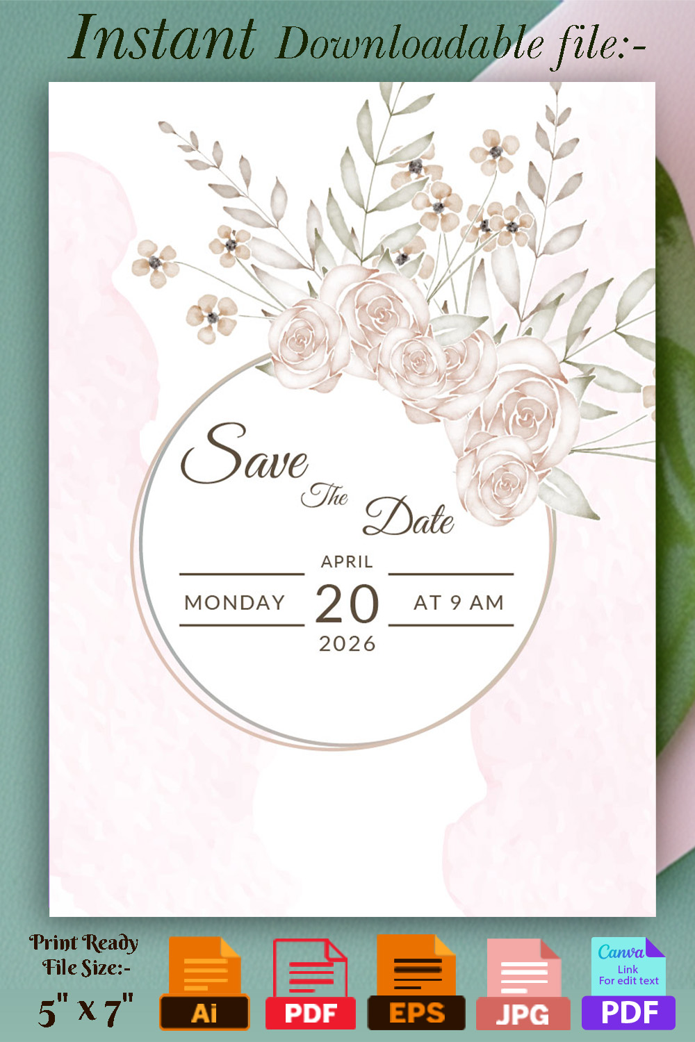 Image with beautiful wedding invitation with flowers.