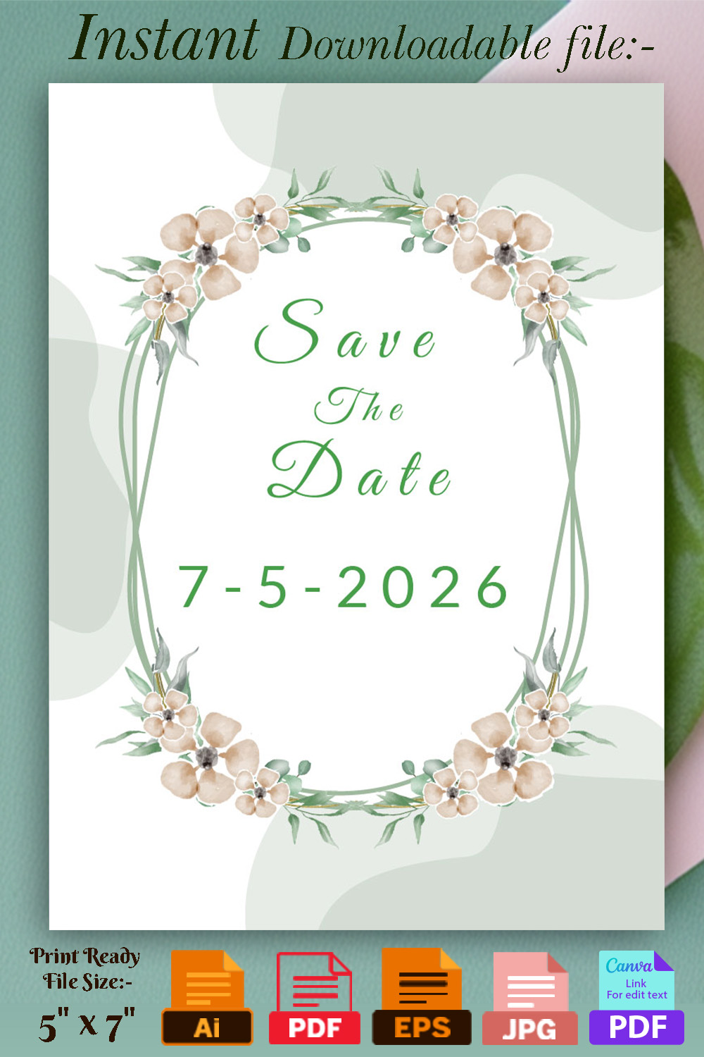 Image with gorgeous wedding invitation in light green colors.