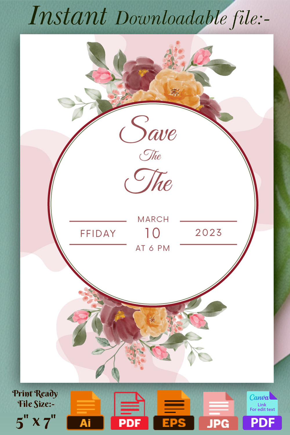 Image with beautiful wedding invitation with floral design.