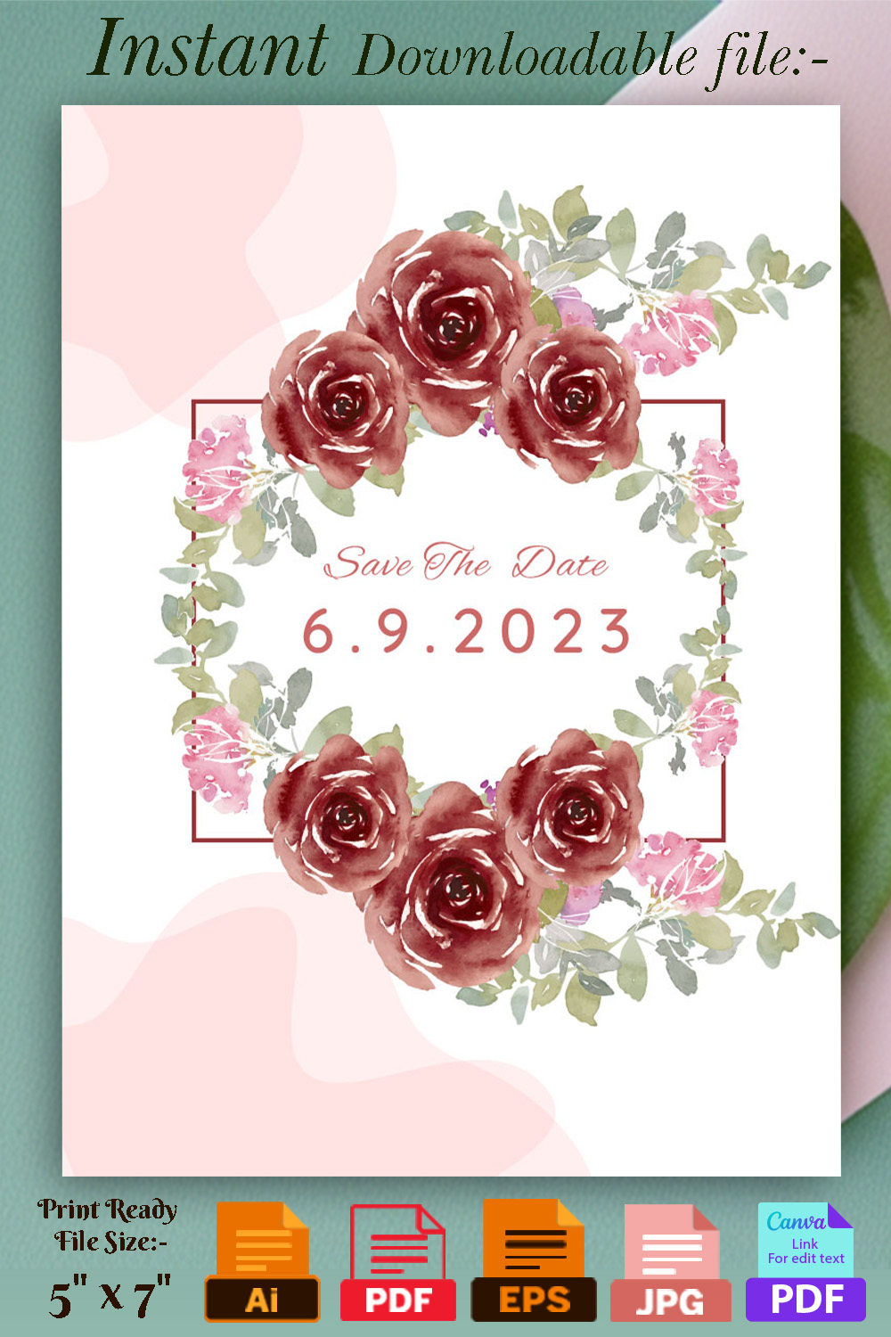 Image of unique wedding invitation with floral design.