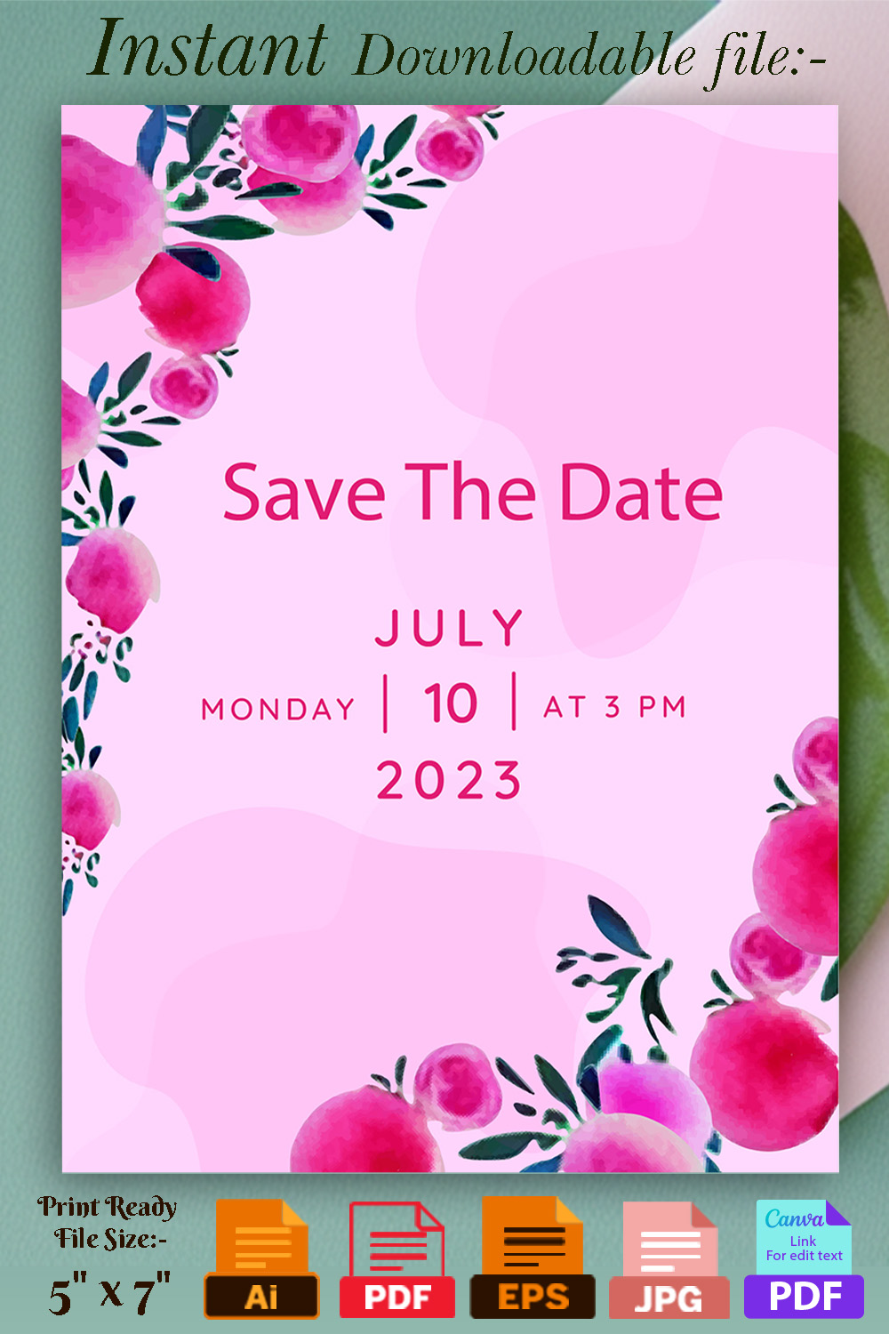 Image with irresistible wedding invitation card with pink color flowers.