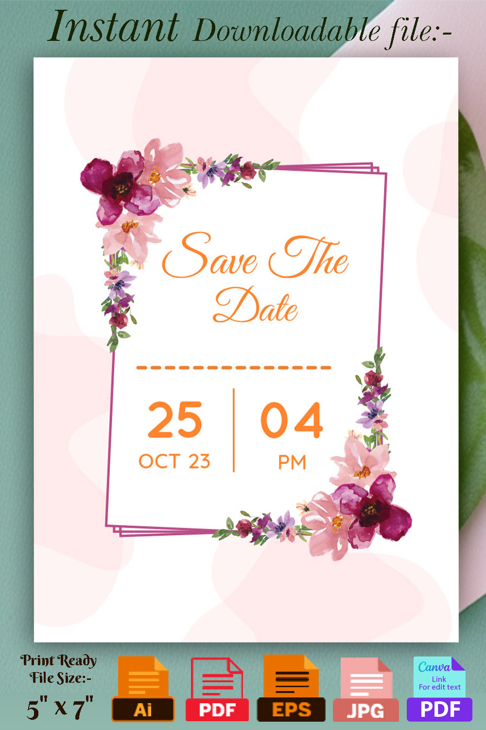 Image of irresistible wedding invitation with floral design.