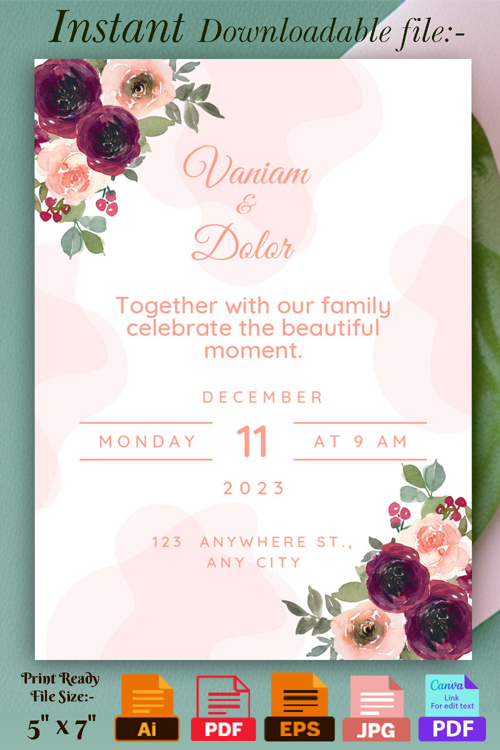 Image of exquisite wedding invitation with floral design.