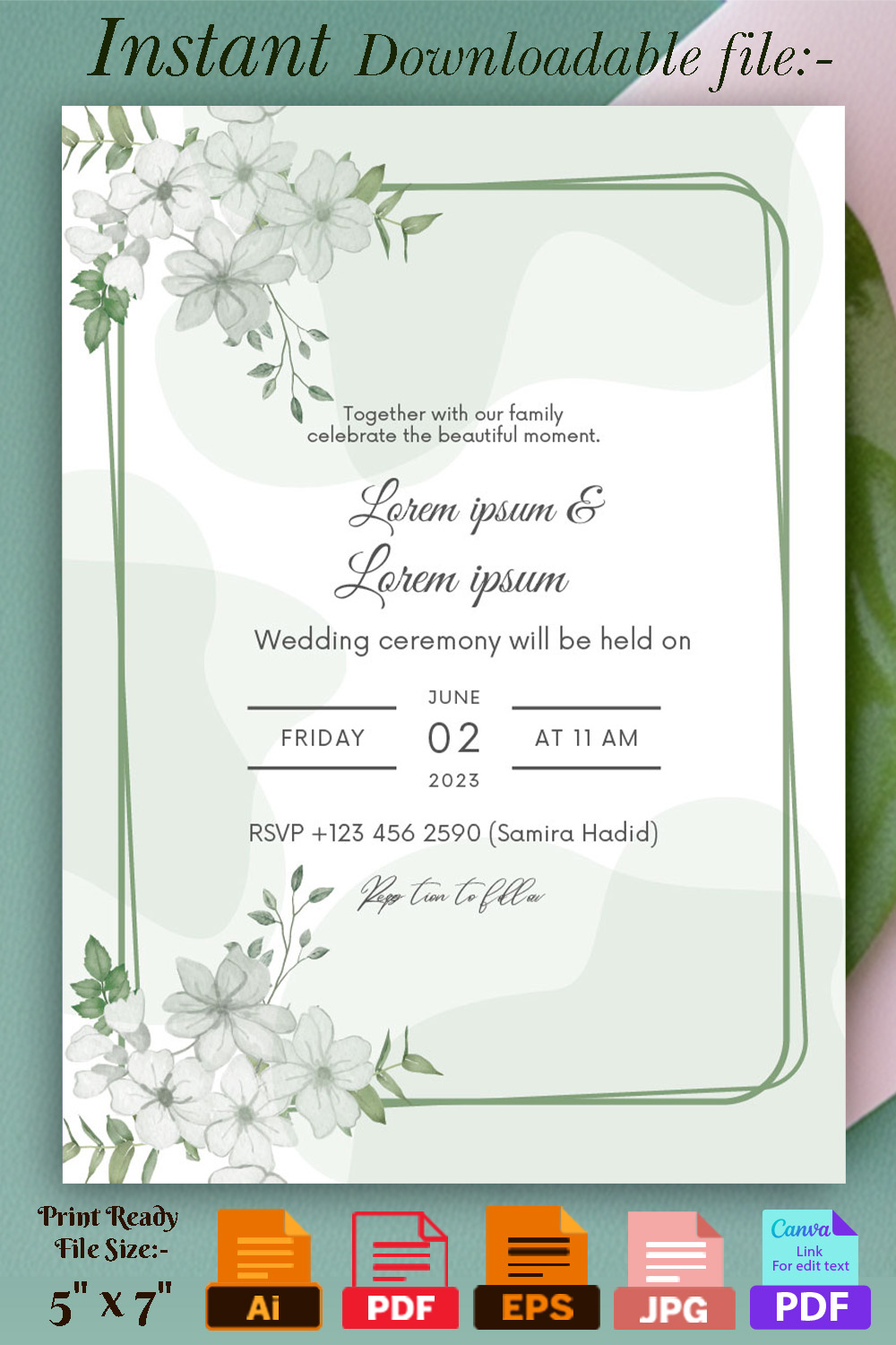 Image with irresistible wedding ceremony invitation with flowers.