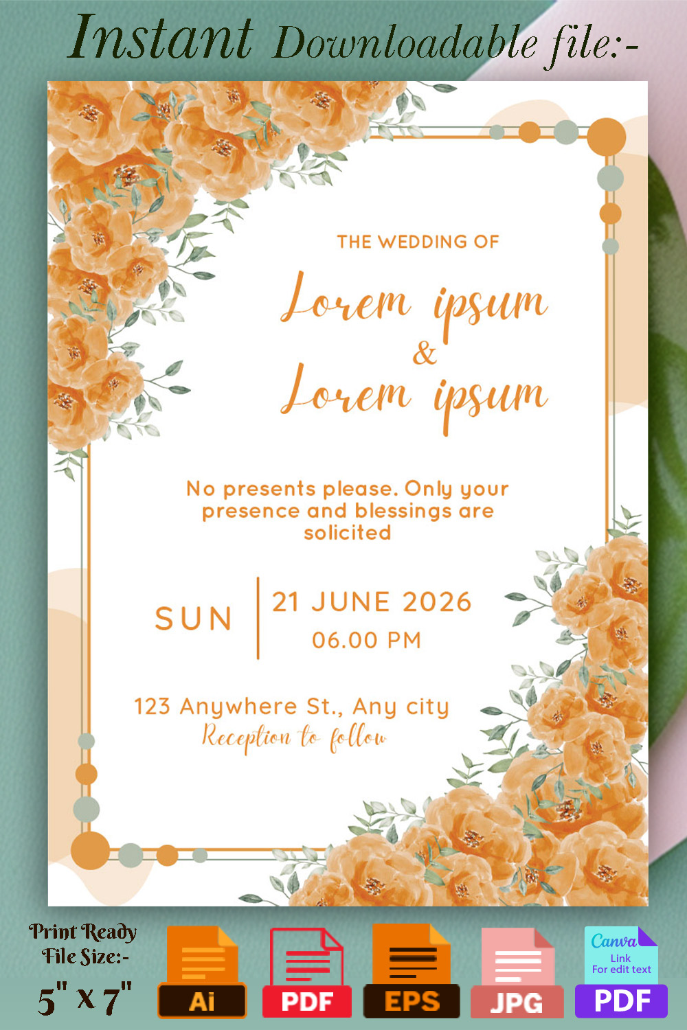Image with amazing wedding invitation with roses frame.