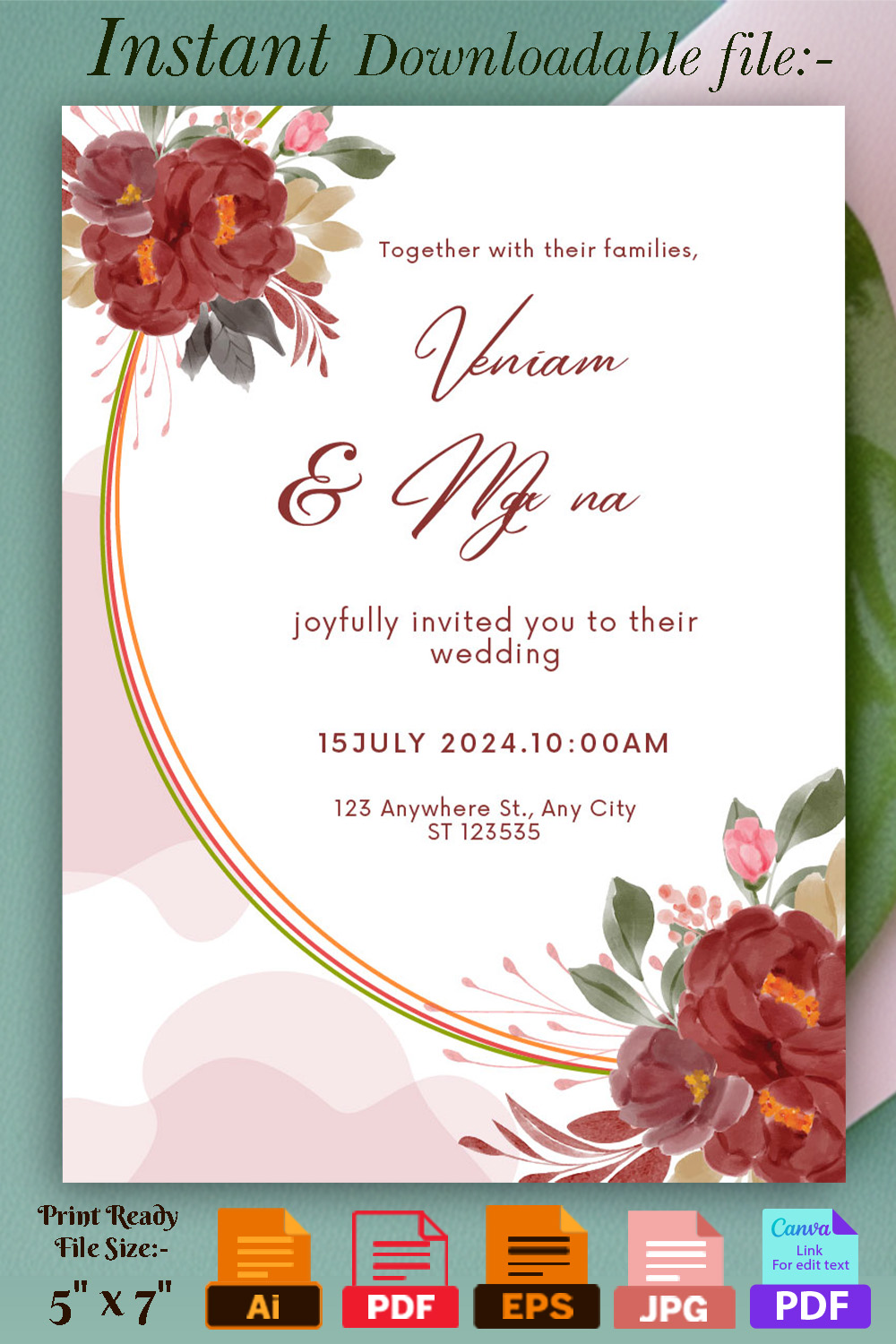 Elegant Decoration Wedding Card Design Template pinterest image.