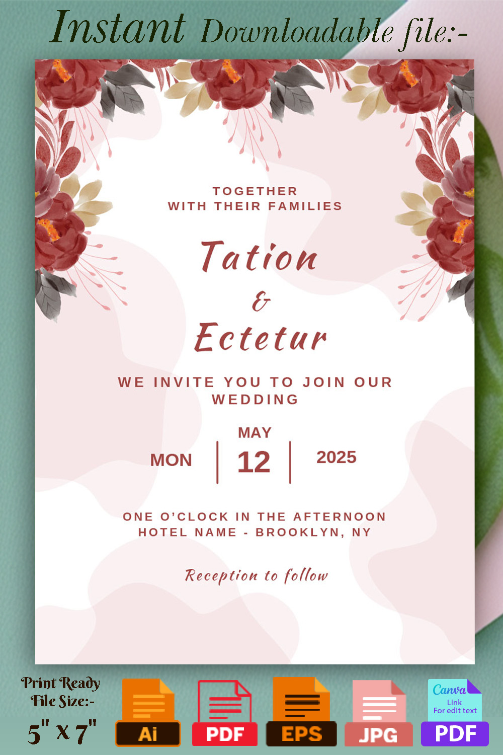 Image of irresistible wedding invitation with floral design.