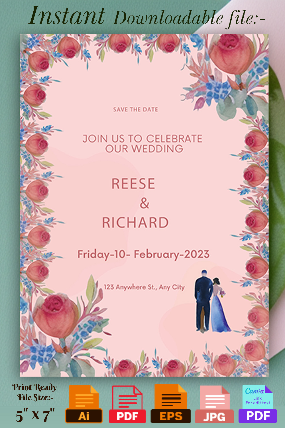 Image with irresistible wedding invitation card with rose flowers.