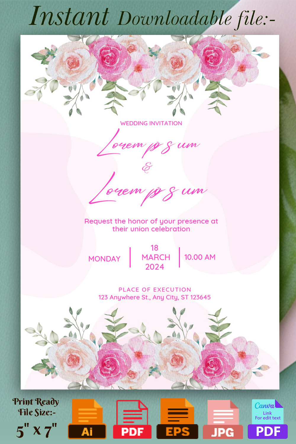 Image with gorgeous wedding invitation with rose flowers.