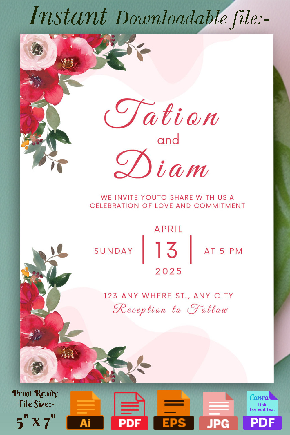 Image of charming wedding invitation with floral design.