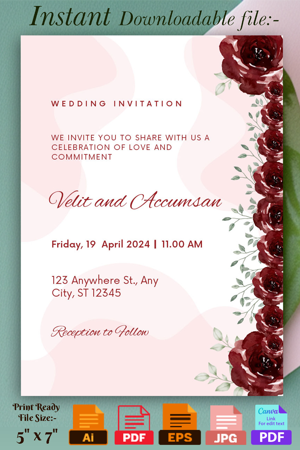 Image of charming wedding invitation with traditional design.