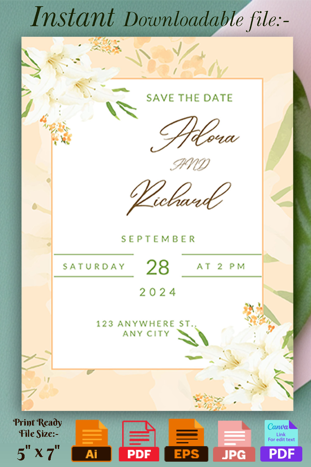 Image with beautiful wedding invitation card with flowers.