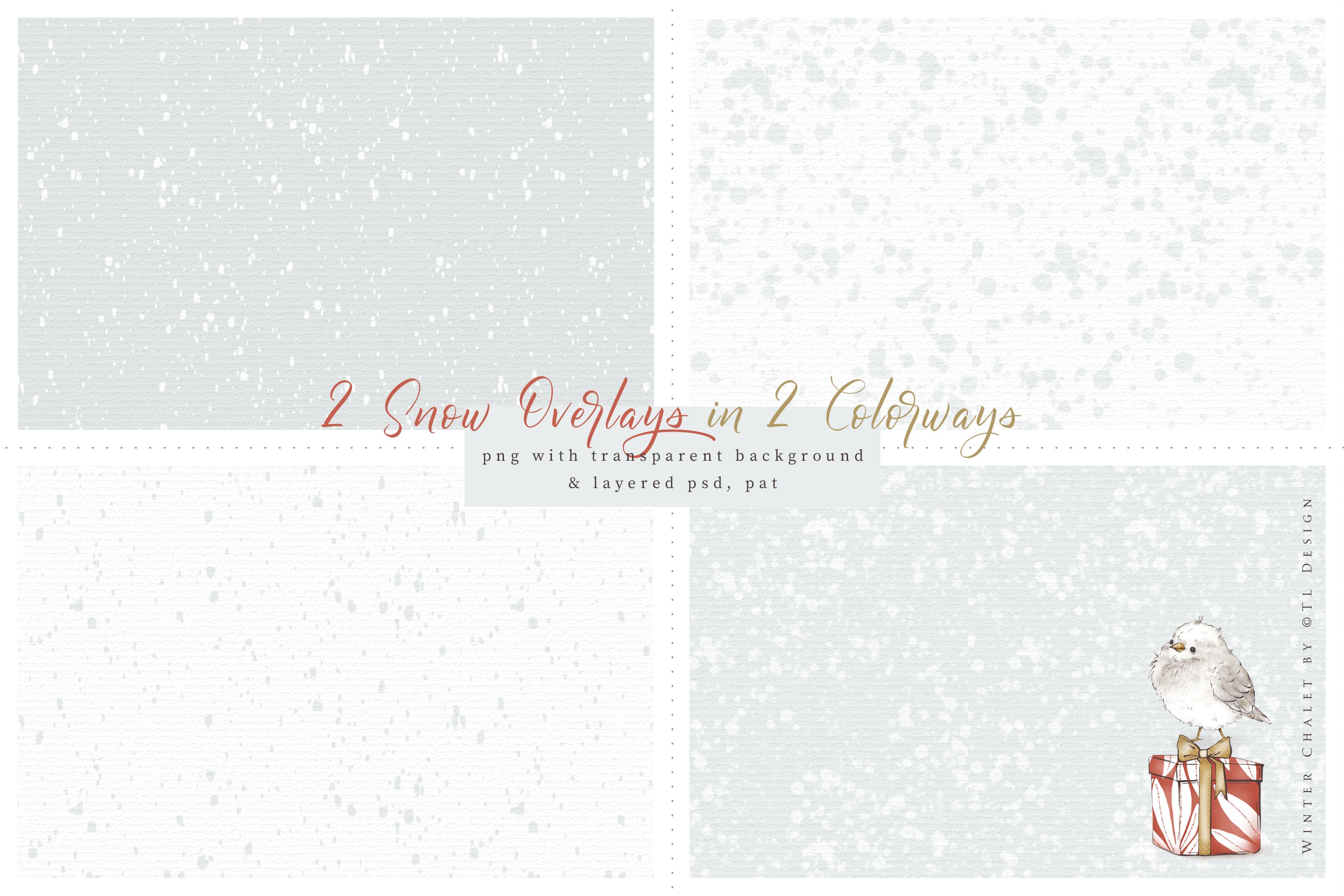 There are 2 snow overlays in 2 color ways.