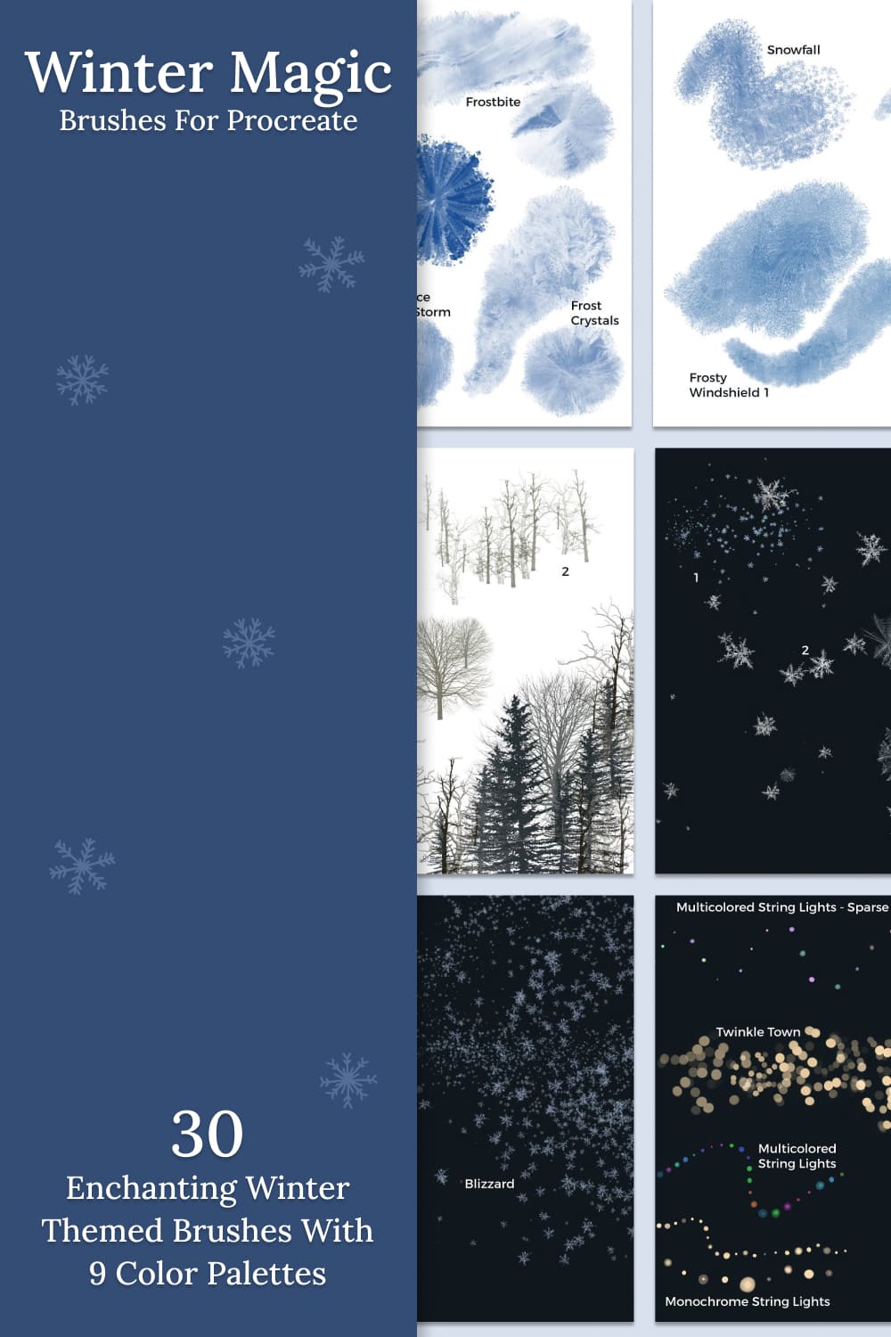 Winter Magic Brushes for Procreate - pinterest image preview.