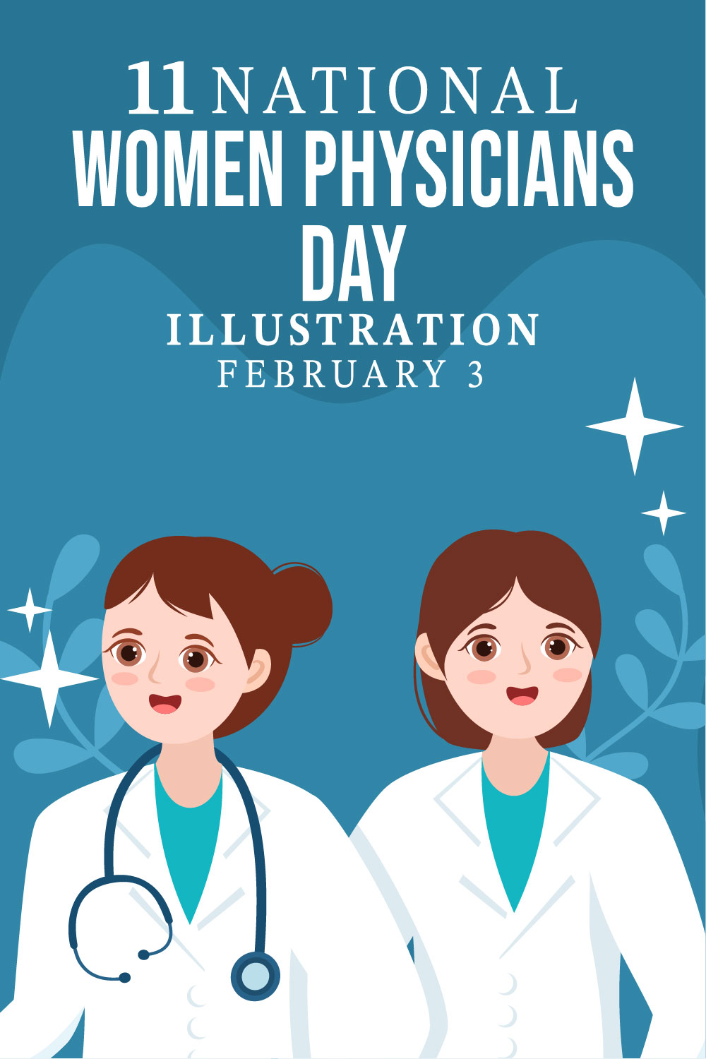 National Women Physicians Day Illustration pinterest image.