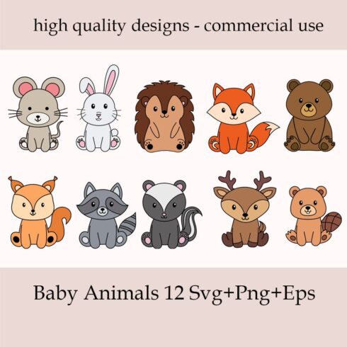 Set of baby animals with different colors and sizes.