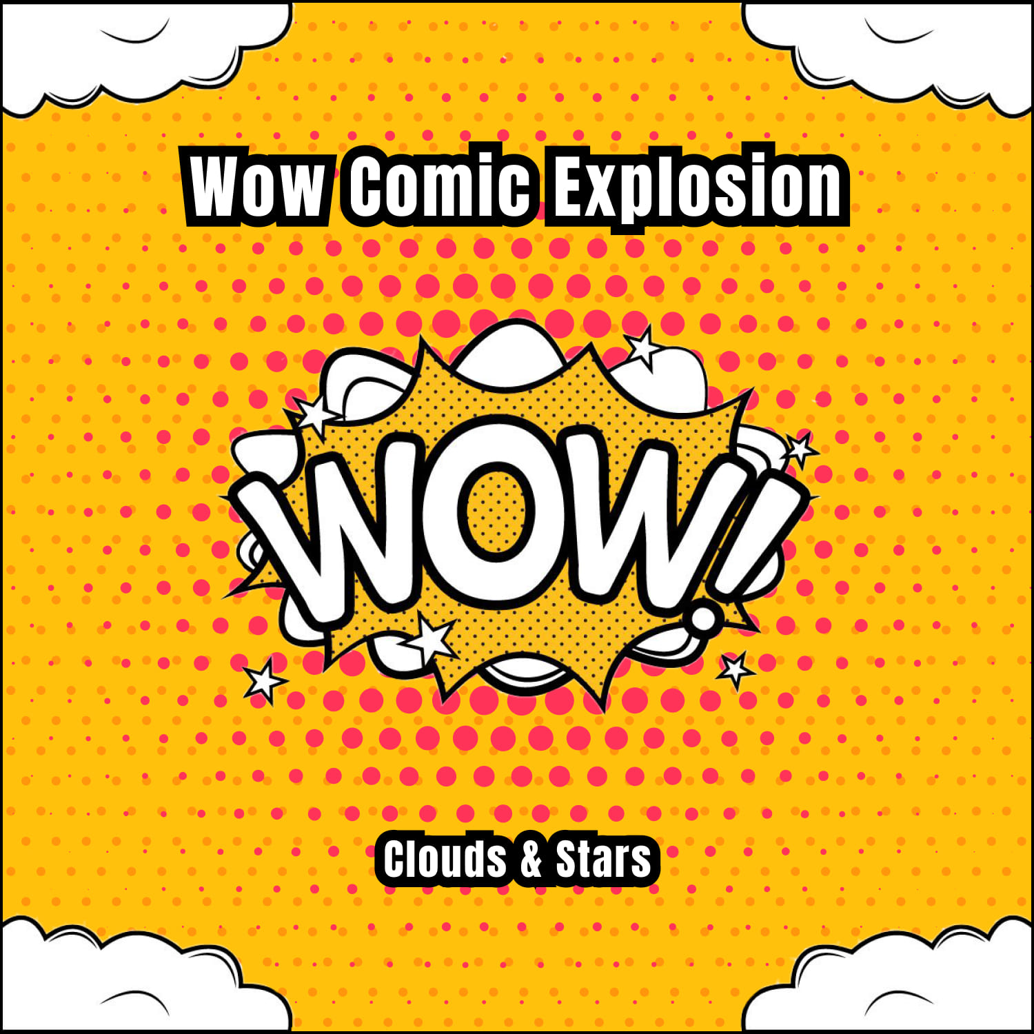 Wow Comic Explosion Clouds, Stars.